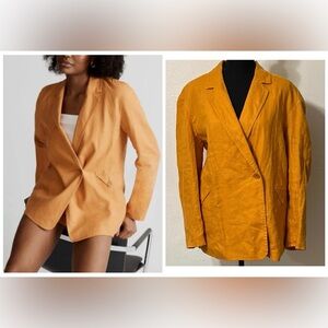 NEW Madewell Double Breasted Crossover Linen Blazer Mustard-Orange